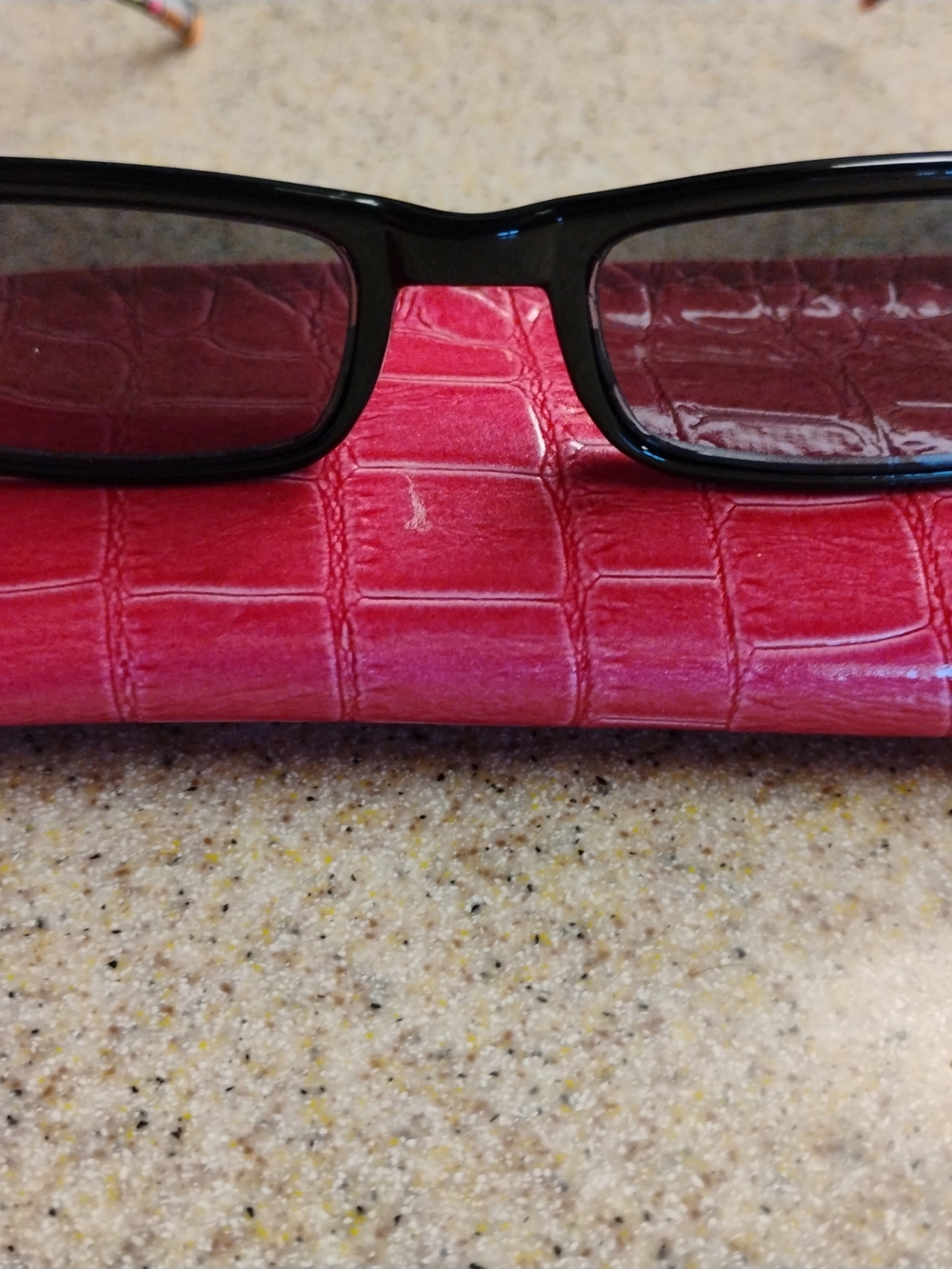 Black Rectangle "Cheater" SunGlasses with Pink Croc-Embossed Case